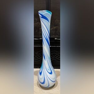 Vintage Glass Aqua, Royal Blue, And White Stretch Vase - Gorgeous Colors!